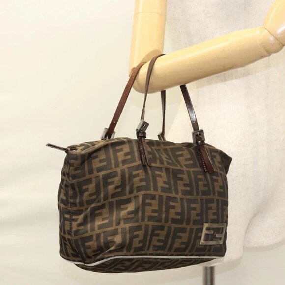 FENDI Zucca Canvas Hand Bag Black Brown Auth ep8782 - Picture 14 of 16